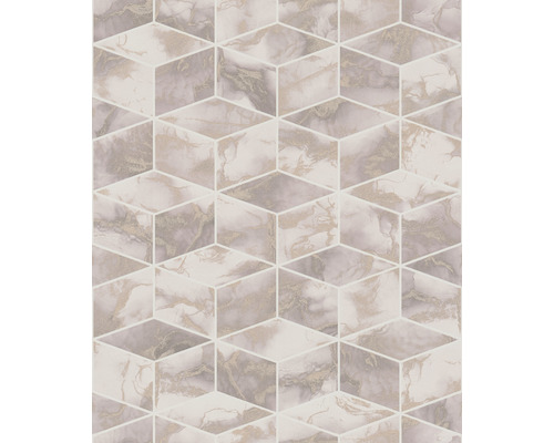 Behang met geometrisch kubuspatroon in marmerlook