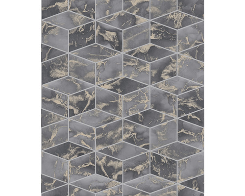 Behang met kubuspatroon en marmerlook