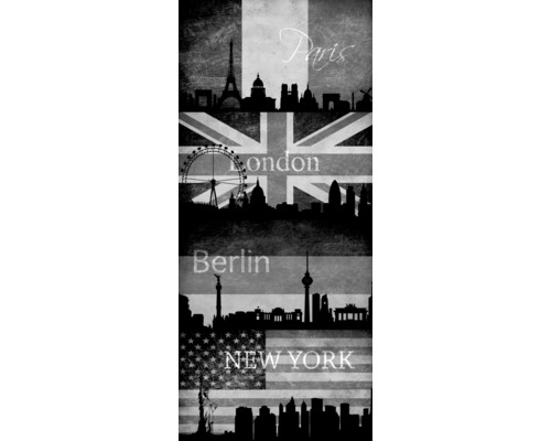 Decoratieve afbeelding met silhouetten van Parijs, Londen, Berlijn en New York voor vlaggen