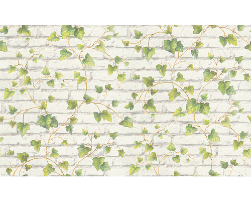 Behang met baksteenmotief en klimopdecoratie
