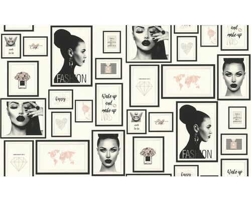 Behang met lijsten en motieven uit mode en schoonheid