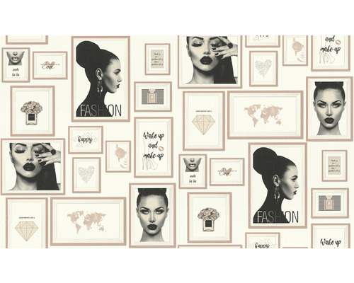 Behang met mode- en beauty motieven in fotolijstjes