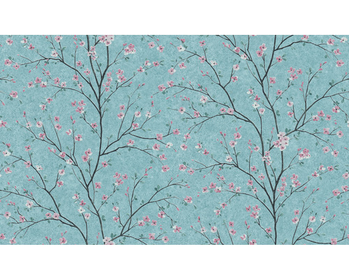 Behang met bloeiende takken op een gestructureerde achtergrond