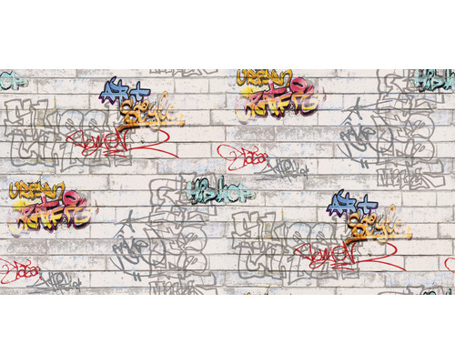 Behang met graffiti op bakstenen muurlook