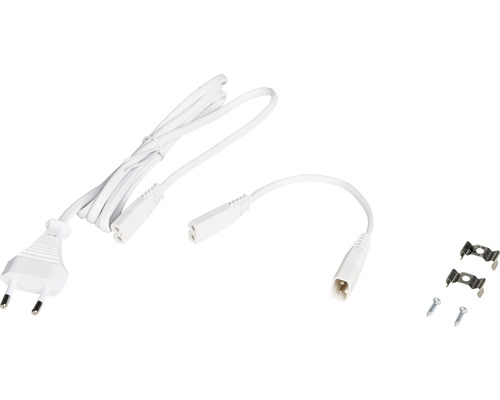 Aansluitkabel met Eurostekker, verbindingskabel en twee bevestigingsclips met schroeven
