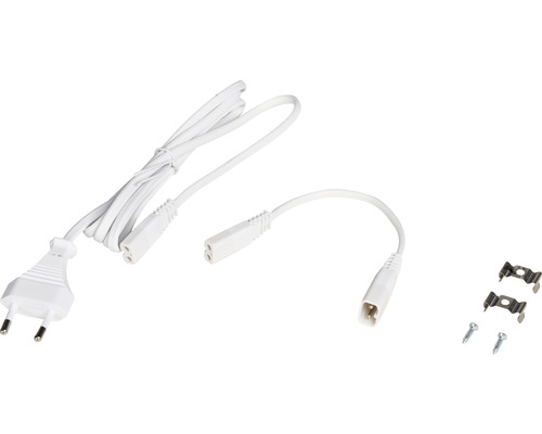 Aansluitkabel met stekker, verbindingsstuk en bevestigingsklemmen