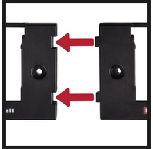 Verbindingsstuk voor eenvoudige installatie, weergegeven met rode pijlen