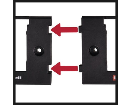 Verbindingsstuk voor eenvoudige installatie, weergegeven met rode pijlen