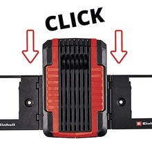 Einhell Logo. Bevestigingssysteem voor lamp met klikfunctie.