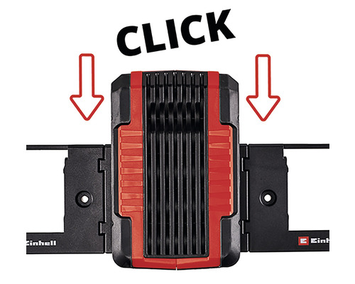 Einhell Logo. Bevestigingssysteem voor lamp met klikfunctie.