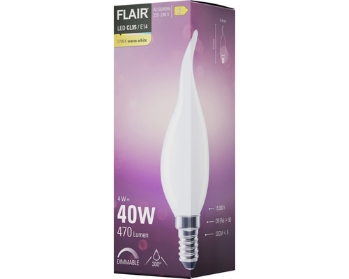 FLAIR LED lamp CL35/E14, 4 watt, 470 lumen