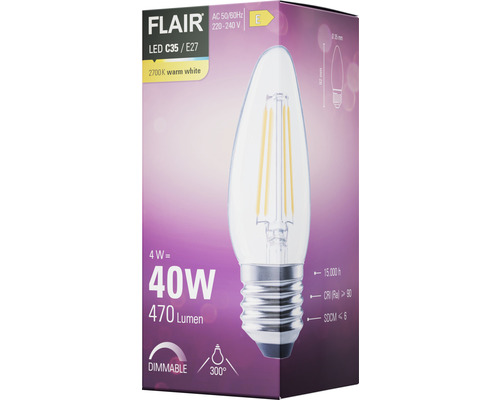 FLAIR LED Lamp C35 E27 4 Watt, productverpakking