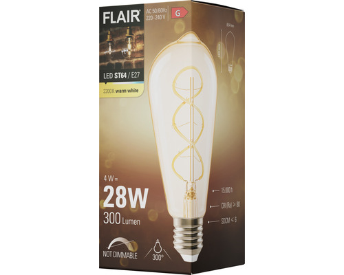 Verpakking van een Flair ledlamp ST64 E27 2200K warm wit