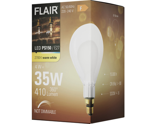 Verpakking van een Flair LED lamp PS150/E27, niet dimbaar