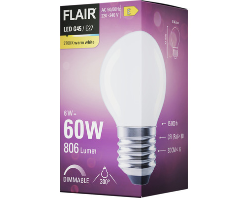 Flair ledlamp G45 E27 6 watt komt overeen met 60 watt dimbaar