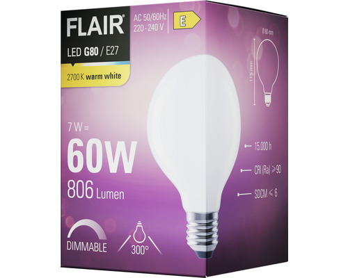 FLAIR LED G80 E27 lamp in productverpakking