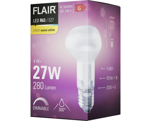 FLAIR ledlamp R63 E27, 4 watt, 2700 kelvin warm wit, dimbaar