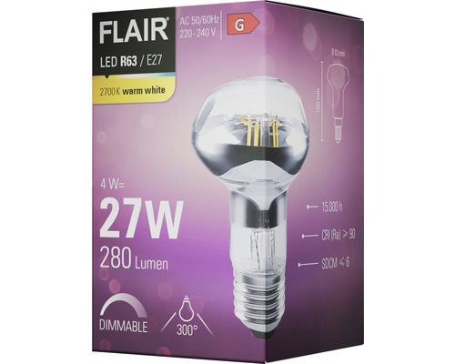 FLAIR LED R63 E27 lamp in verpakking