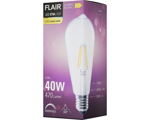 Verpakking van een Flair ST64 E27 ledlamp