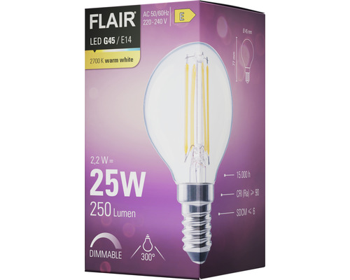 FLAIR LED lamp G45/E14, 2700K warm wit, dimbaar