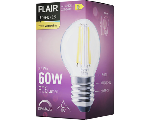 Verpakking van een dimbare Flair ledlamp G45 E27