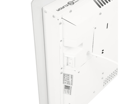 Achterkant van een verwarmingspaneel met het logo van Eurom