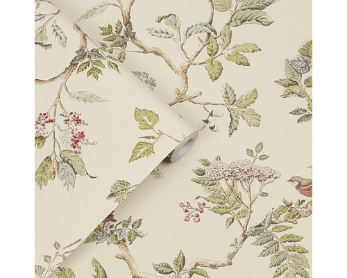 Rol behang met boom-, blad- en vogelmotief