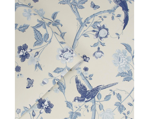 Behang met vogel-, vlinder- en bloemmotief