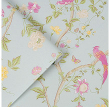 Behang met vogel-, bloemen- en vlinderpatroon