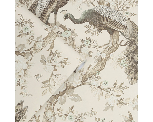 Behangrol met pauwen en bloemmotieven
