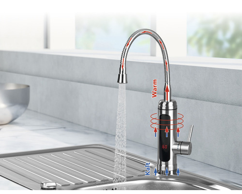 Keukenkraan met digitale temperatuurweergave en flexibele uitloop