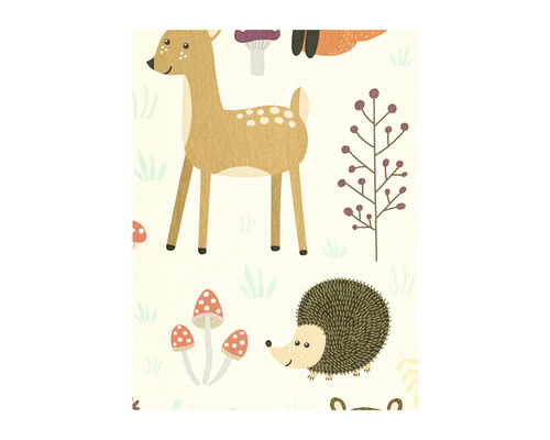 Illustratie met hert, egel en paddenstoelen