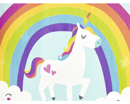 Eenhoorn motief met regenboog en wolken