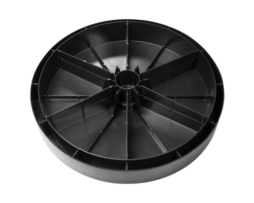 Zwarte kunststof kabelhaspel met vakken voor kabelopslag