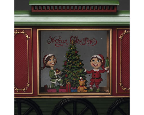Decoratieve kersttrein met kerstmotieven en de tekst 'Merry Christmas'
