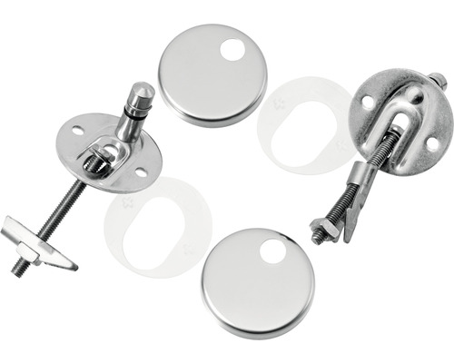 Bevestigingsset voor toiletbrillen, bestaande uit schroeven, ringen en afdekkappen