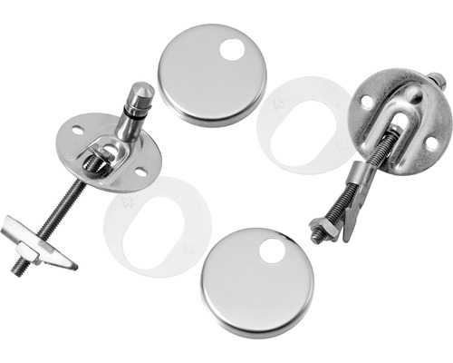 Bevestigingsset voor toiletzittingen met schroeven, moeren, ringen en afdekkingen
