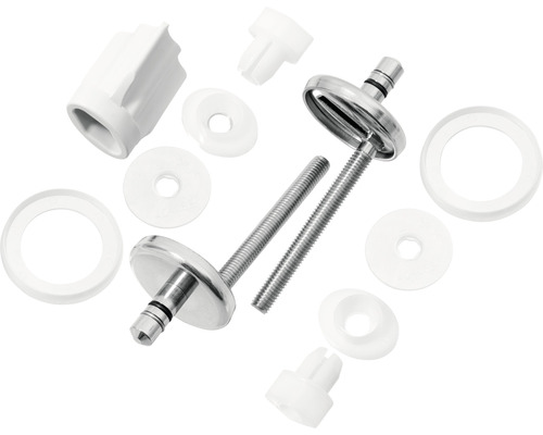 Bevestigingsset voor toiletbrillen met schroeven, ringen en afdekkappen