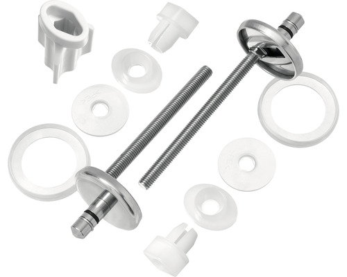 Bevestigingsset voor toiletzittingen met schroeven, ringen en afdekkingen