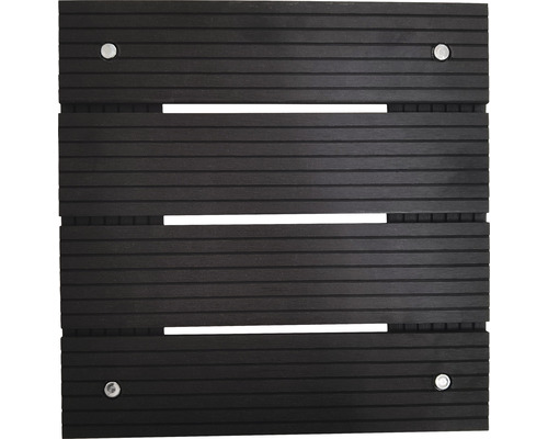 Donkerbruin terras element van hout met vier zilverkleurige schroeven