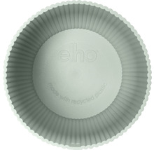 Bovenaanzicht van een ronde plantenbak van gerecycled kunststof met een gegolfde rand en Elho logo.