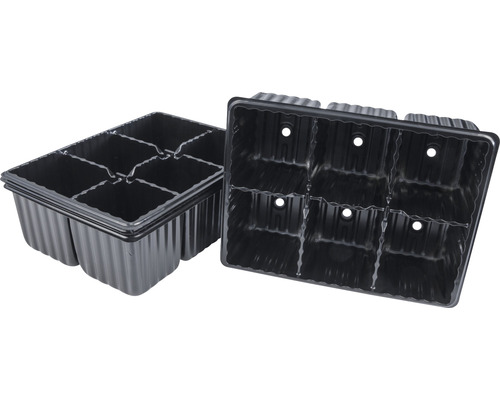 Zaaitrays van kunststof met zes vakken