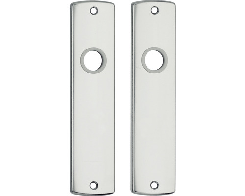 Twee metalen deurschilden met gaten voor deurklink en bevestiging