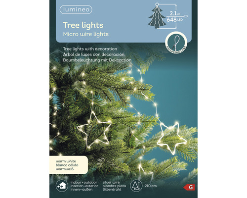 Lichtsnoer met microdraden en sterren voor het versieren van kerstbomen, lengte 210 cm