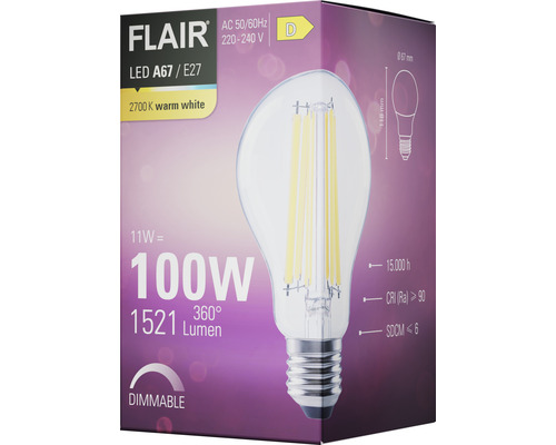 FLAIR LED lamp A67 E27, 100 Watt, dimbaar op verpakking