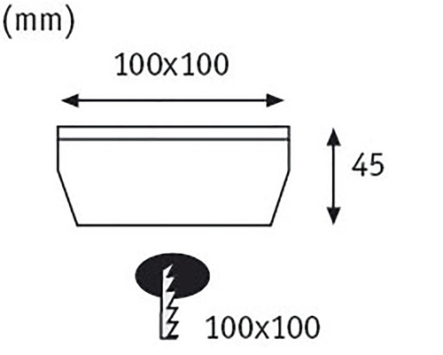 Technische tekening van een plantenbak met de afmetingen 100 x 100 x 45 millimeter en details over de vertanding