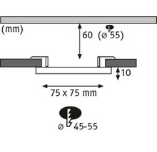 Technische tekening met afmetingen in millimeters