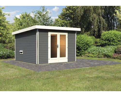Tuinhuis met dubbele deur en ventilatie in de tuin