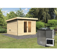 Buitensauna met saunaoven in de tuin