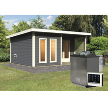 Tuin sauna met kachel en bediening buitenshuis